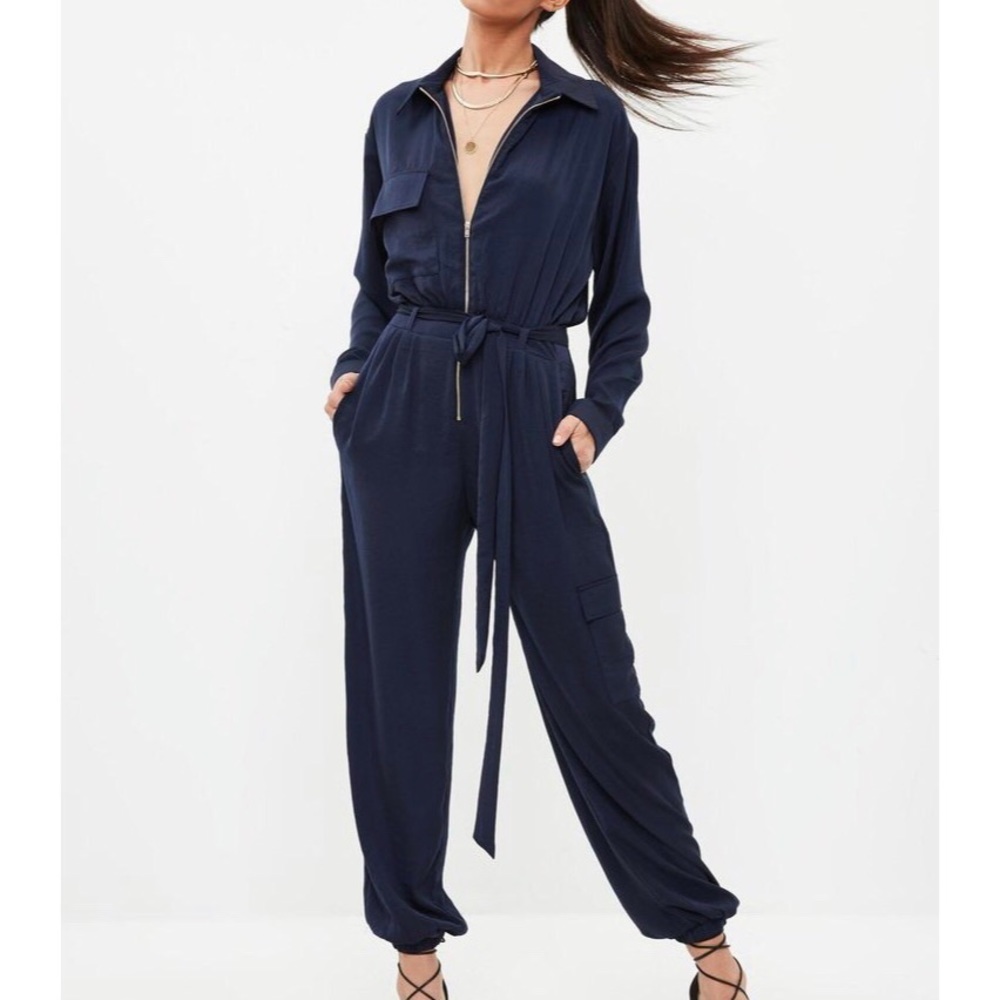 Missguided NWOT Satin Navy Jumpsuit